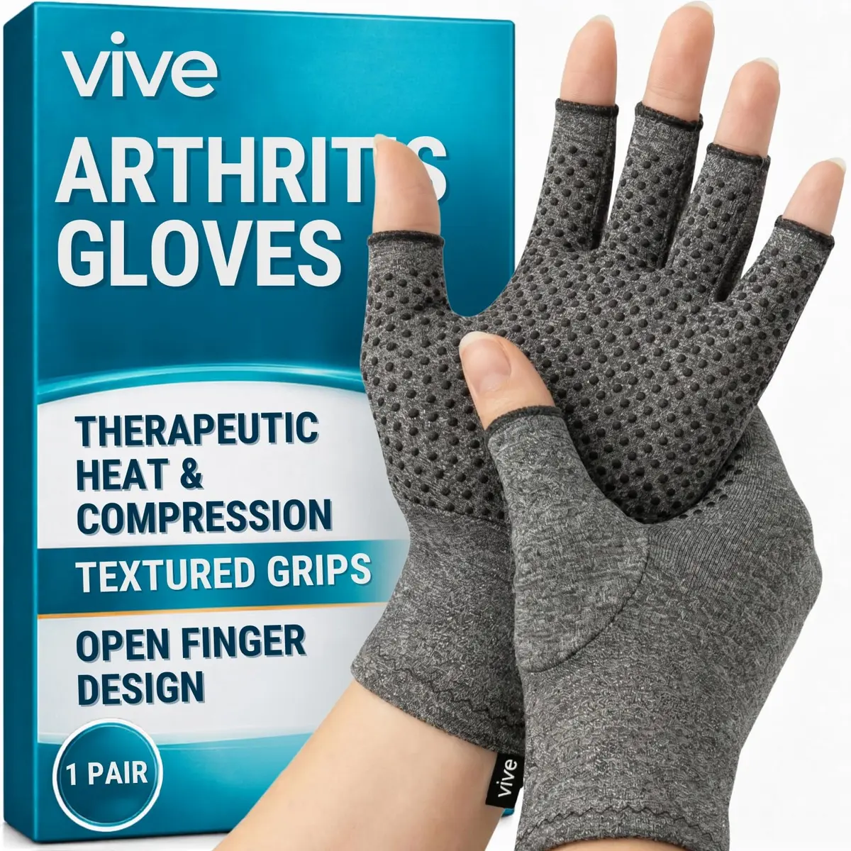 Vive Fingerless Compression Gloves for Arthritis - Textured Grip Men, Women | Support & Mobility - main product image