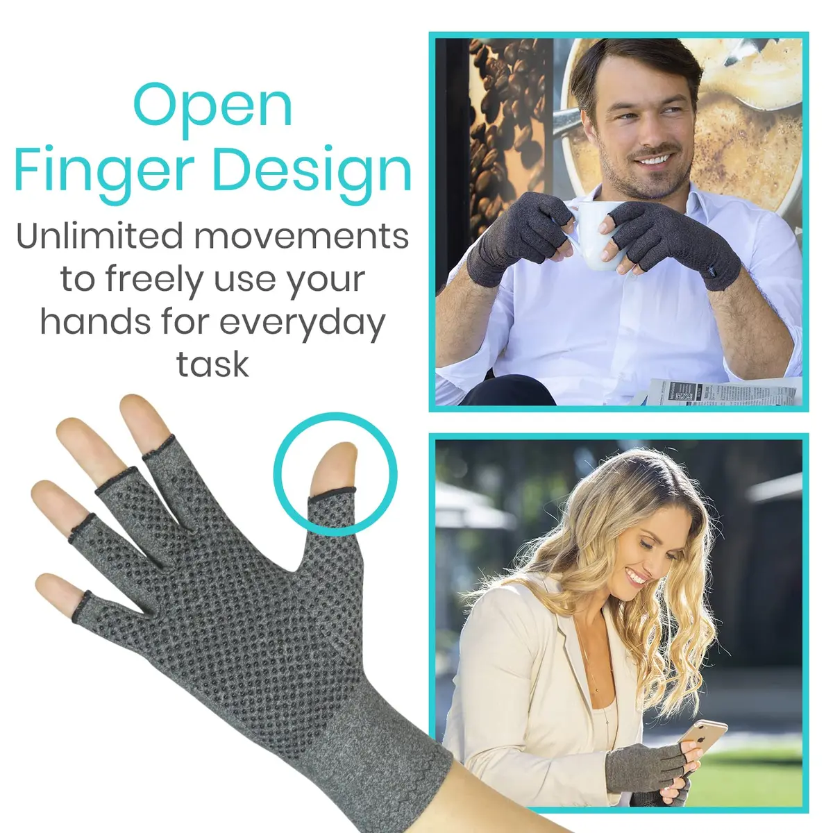 Vive Fingerless Compression Gloves for Arthritis - Textured Grip Men, Women | Support & Mobility - view 7