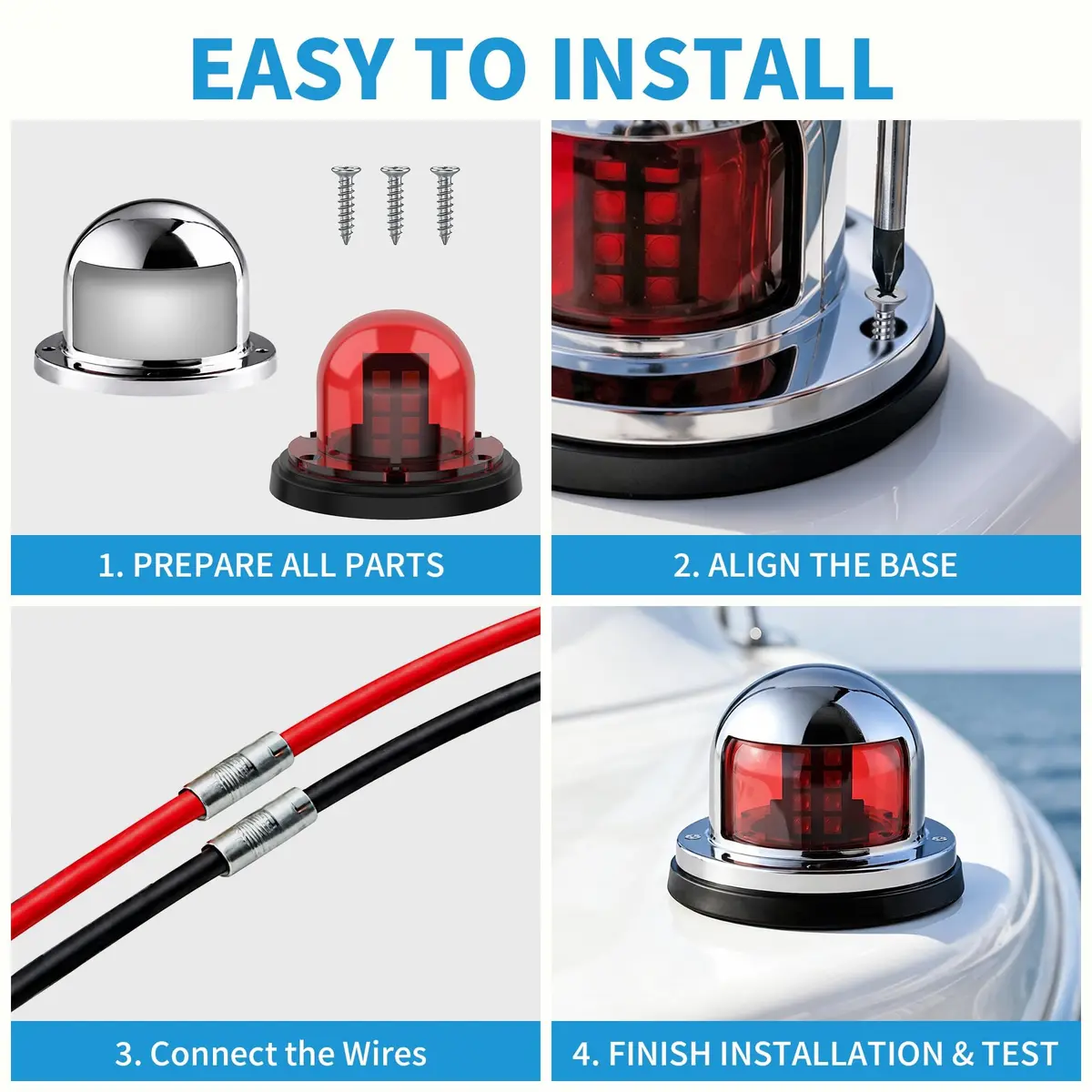 Obcursco LED Red and Green Boat Navigation Lights for Boats up to 40ft | IP67 Waterproof, 12V DC - view 4