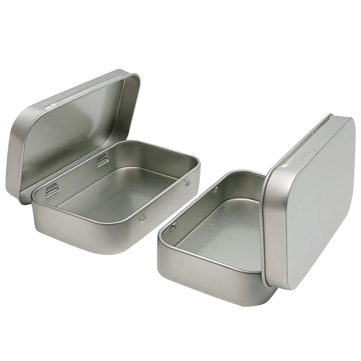 Hulless Silver 2Pcs Small Hinged Tin Box Metal Tins Storage Containers | 9.4cm x 5.8cm x 2cm (2-Pack) - view 5