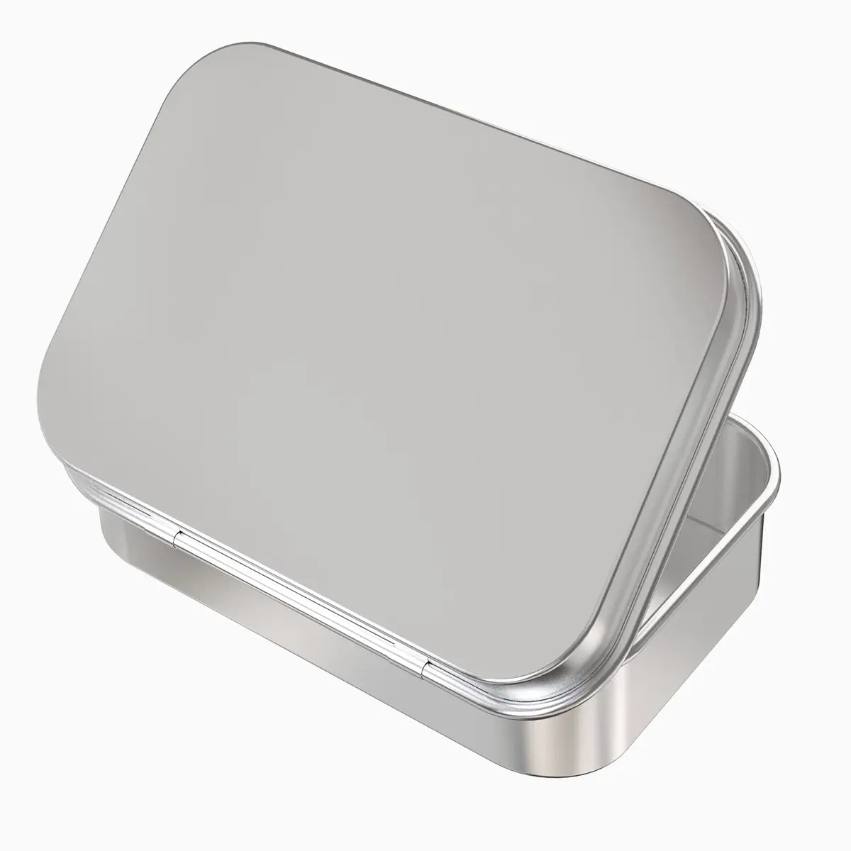 Hulless Silver 2Pcs Small Hinged Tin Box Metal Tins Storage Containers | 9.4cm x 5.8cm x 2cm (2-Pack) - view 4