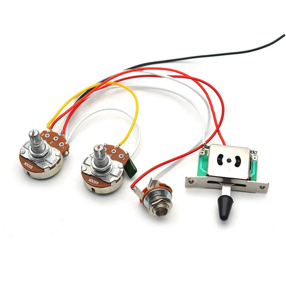 SAPHUE Guitar Wiring Harness Set Prewired 500K Big Pots 5 Way Switch with Black Knobs for Electric Guitar - view 2
