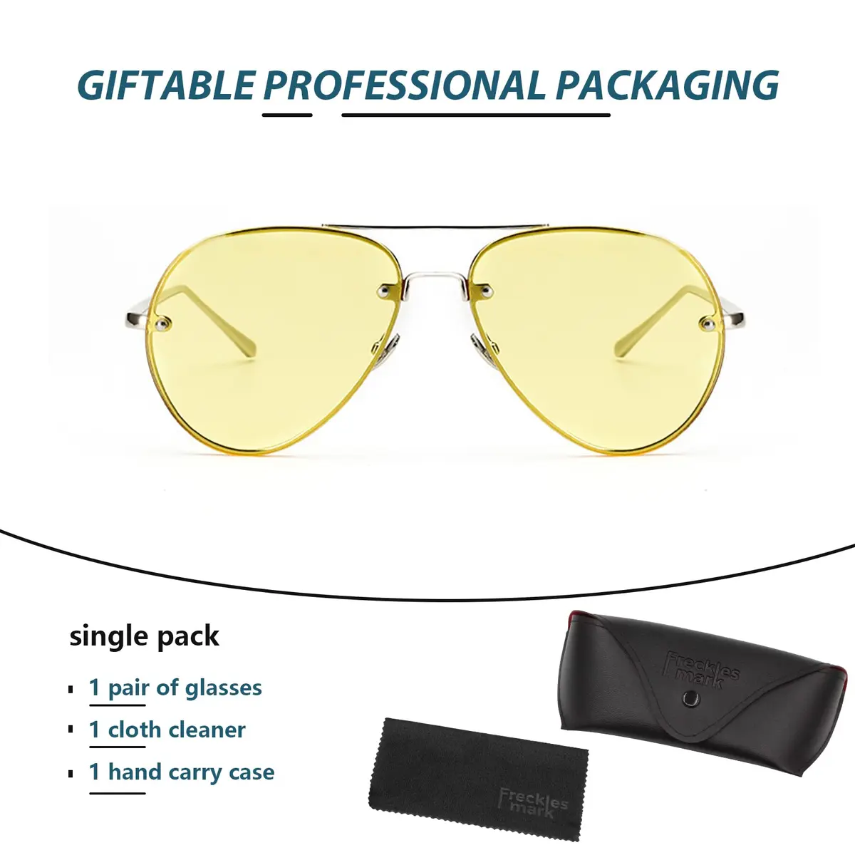 Freckles Mark Classic Oversized Aviator Sunglasses Gold Yellow 62mm | UV400 Protection - view 7