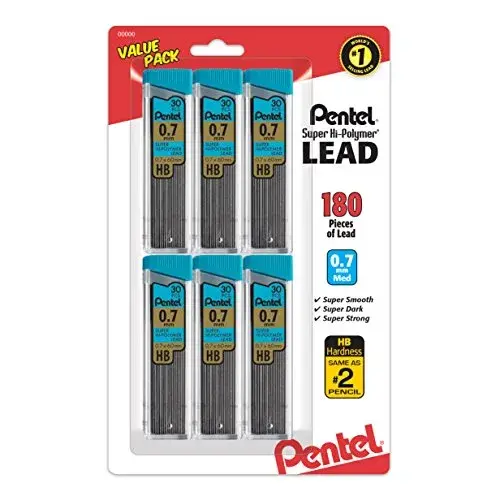 Pentel Super Hi-Polymer Refills, 0.7 mm Medium, HB, 180 Pieces | Smooth Ink Flow - main product image