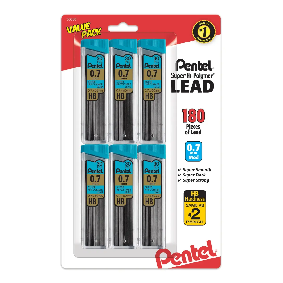 Pentel Super Hi-Polymer Refills, 0.7 mm Medium, HB, 180 Pieces | Smooth Ink Flow - main product image