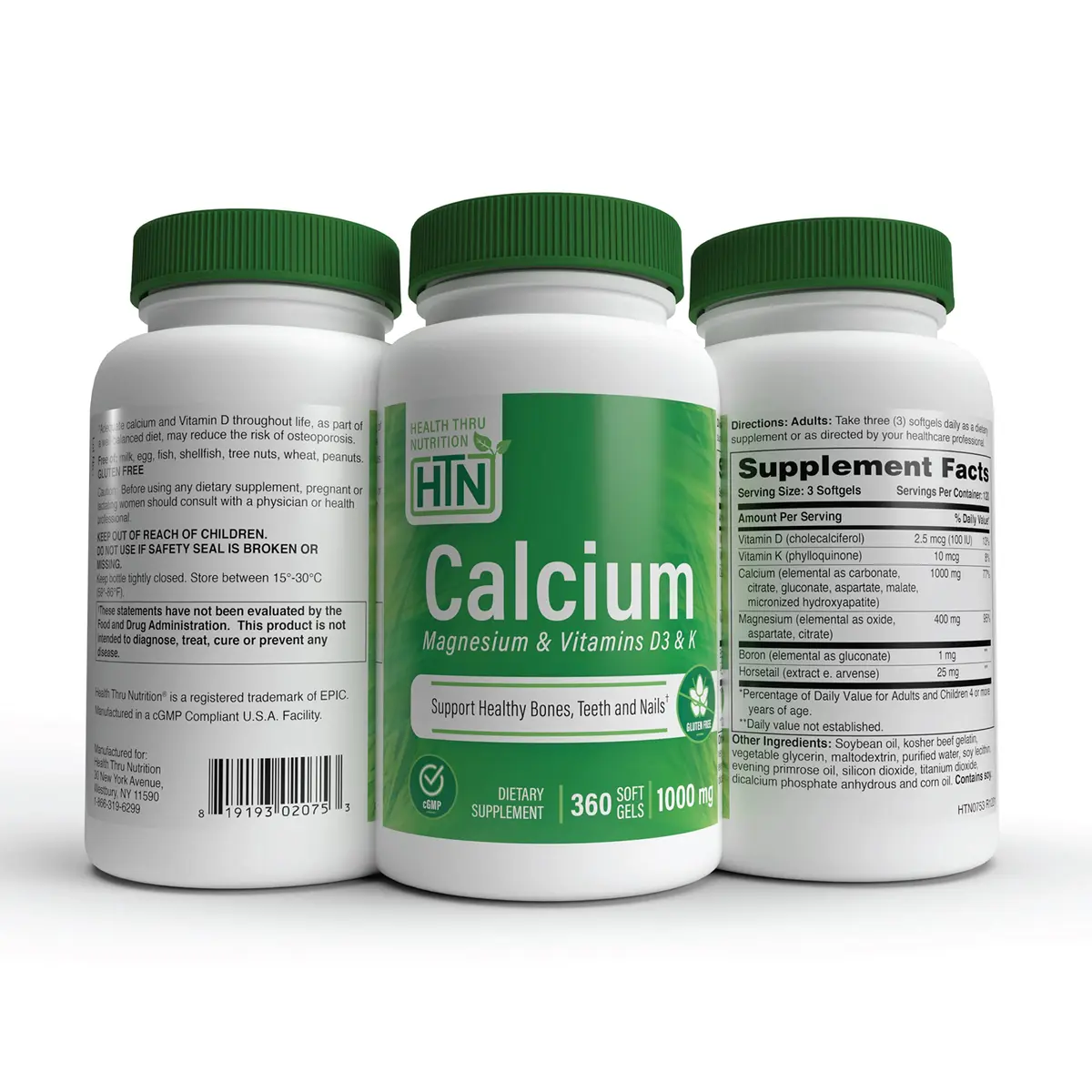 Health Thru Nutrition Calcium 1000mg & Magnesium 400mg | Bone Support with Vitamin D3 & K (360 Softgels) - view 5