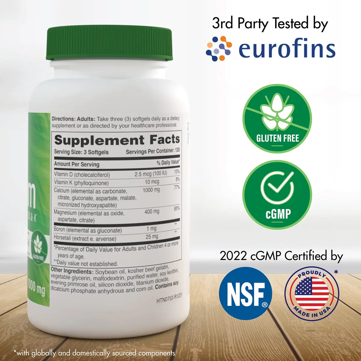 Health Thru Nutrition Calcium 1000mg & Magnesium 400mg | Bone Support with Vitamin D3 & K (360 Softgels) - view 2
