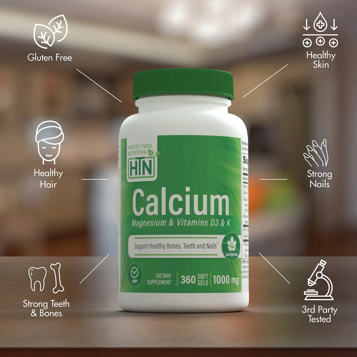 Health Thru Nutrition Calcium 1000mg & Magnesium 400mg | Bone Support with Vitamin D3 & K (360 Softgels) - view 3