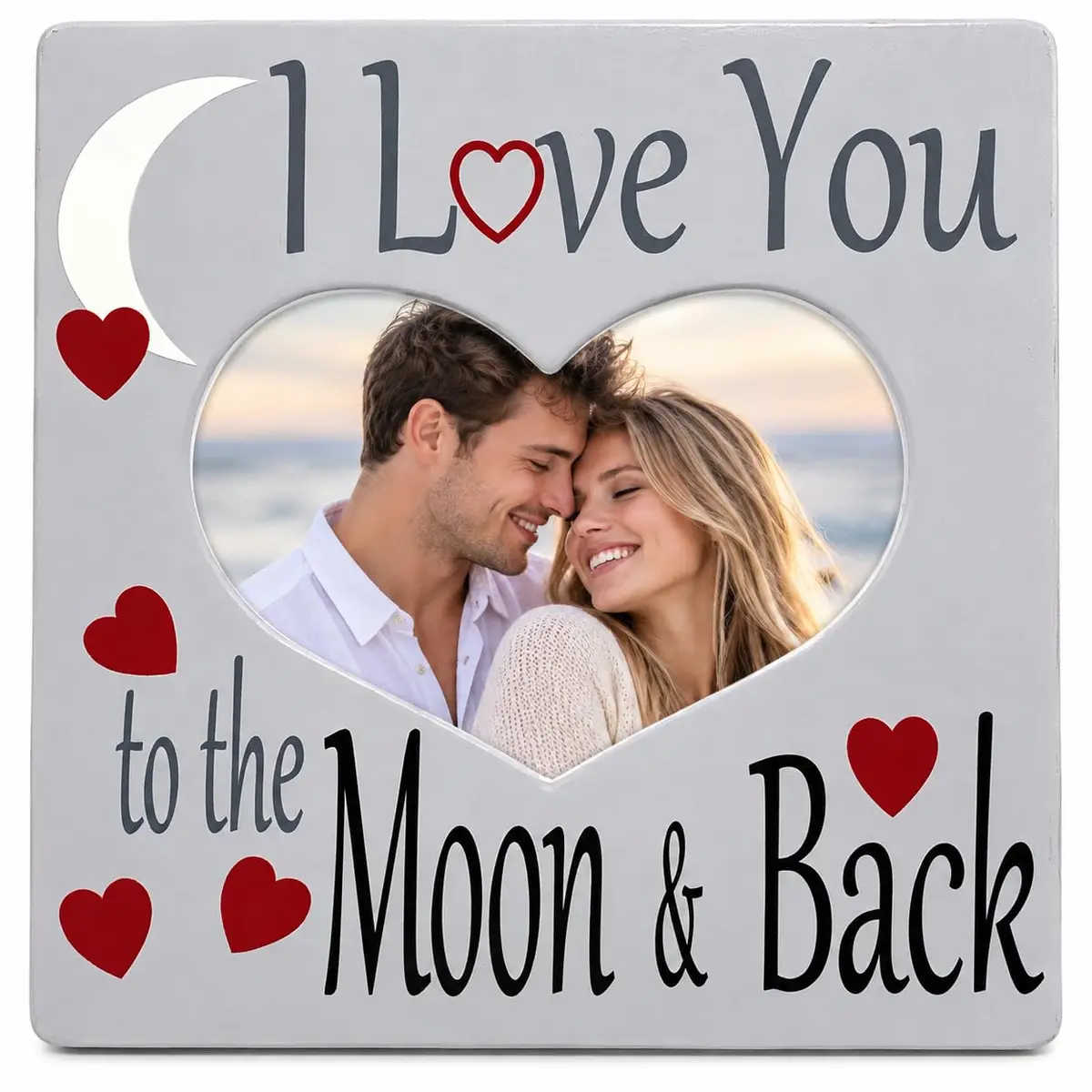 BANBERRY DESIGNS I Love You to the Moon and Back Photo Frame | Heart Shaped Romantic Gift for Her, 8x8 - main product image
