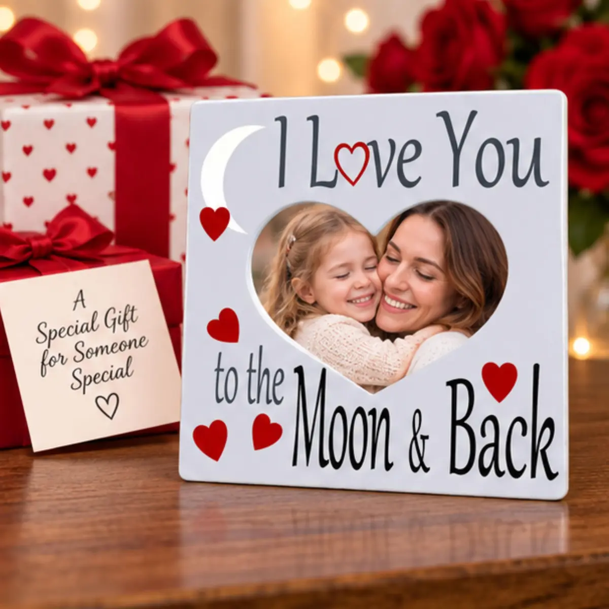 BANBERRY DESIGNS I Love You to the Moon and Back Photo Frame | Heart Shaped Romantic Gift for Her, 8x8 - view 7