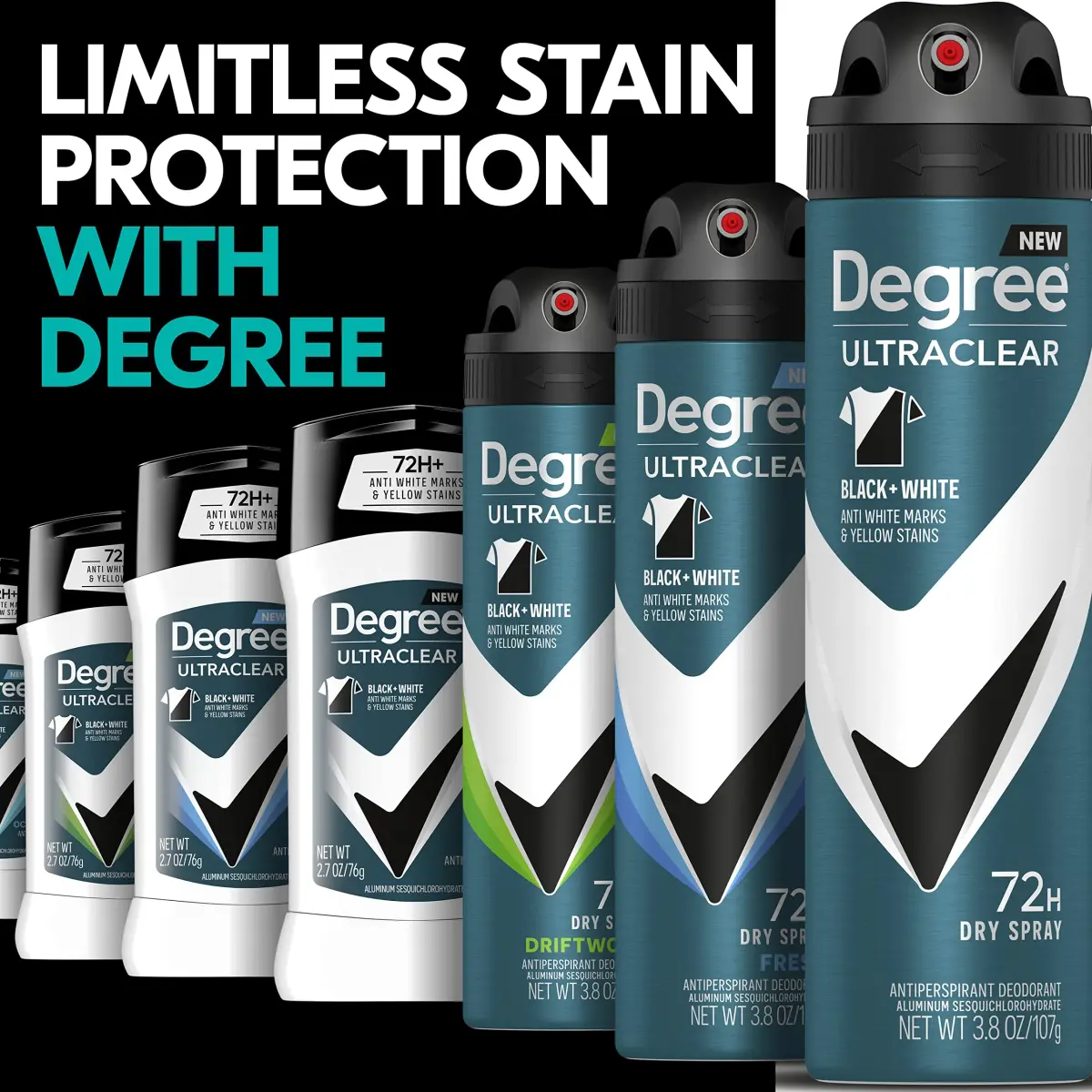 Degree Men UltraClear Black + White Antiperspirant Deodorant 4 Count 10.8 oz (2.7 oz Each) | 72-Hour Sweat & Odor Protection - view 7