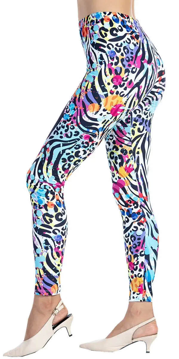 Ndoobiy Women’s Printed Leggings Full-Length Regular Size Workout Legging Pants Soft Capri M1-zebra64-1 | Animal Print - main product image
