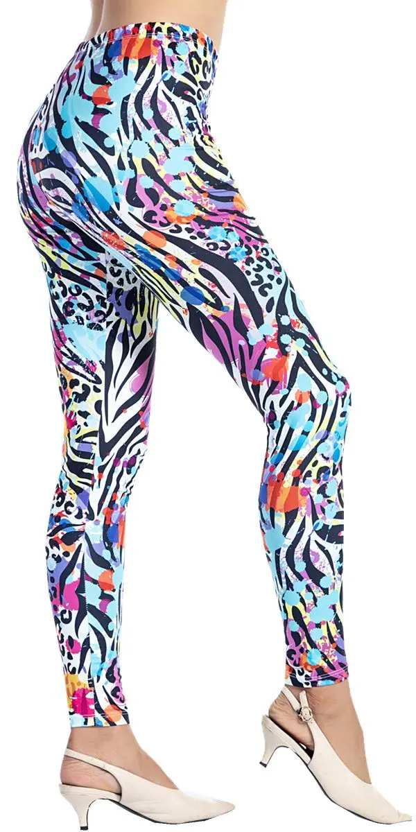 Ndoobiy Women’s Printed Leggings Full-Length Regular Size Workout Legging Pants Soft Capri M1-zebra64-1 | Animal Print - view 2