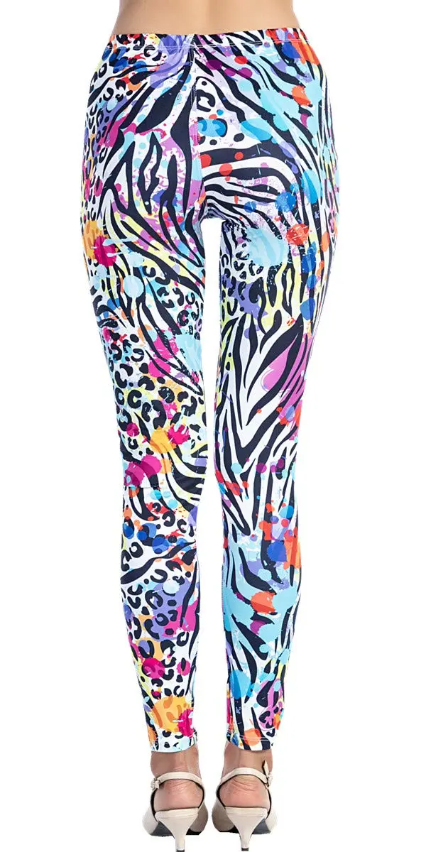 Ndoobiy Women’s Printed Leggings Full-Length Regular Size Workout Legging Pants Soft Capri M1-zebra64-1 | Animal Print - view 3