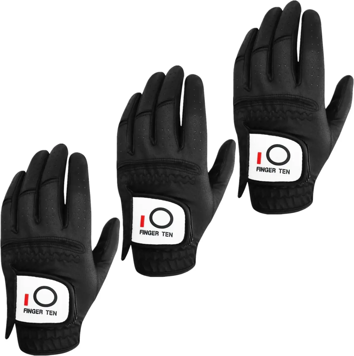 FINGER TEN All Weather Grip Golf Gloves Men 3 Pack (Black, Medium, Left) | Wet & Dry Performance - main product image