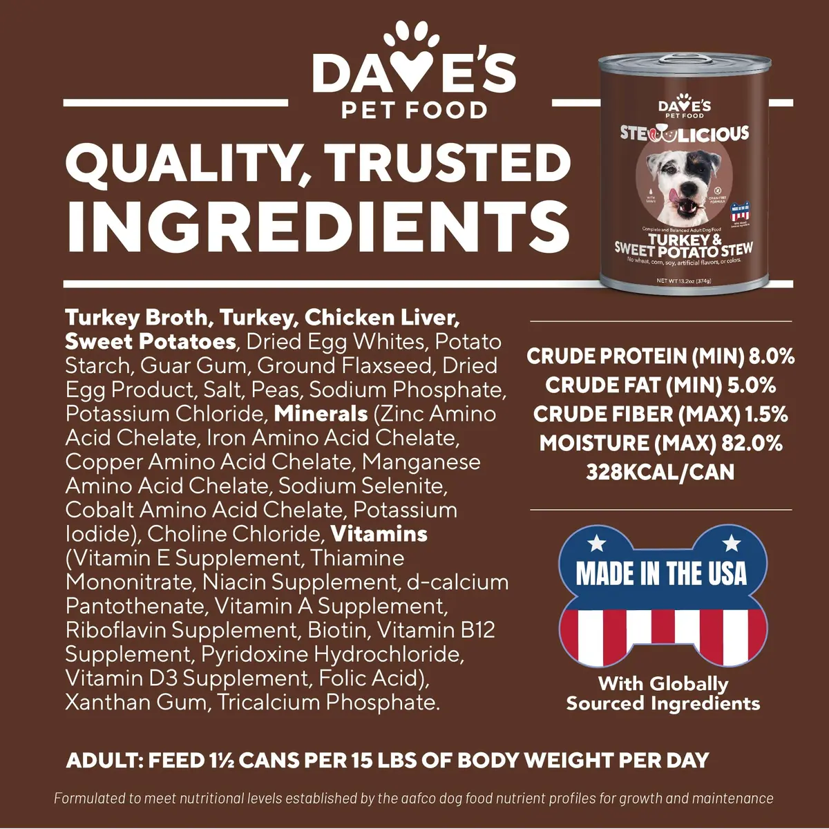 Dave's Pet Food Wet Dog Food, Turkey & Sweet Potato Stew, 13.2 oz | Grain-Free, USA Made, All Natural - view 6