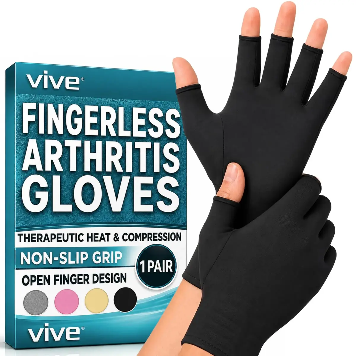 Vive Arthritis Gloves for Men & Women - Medium Black | Soothing Compression Therapy for Joint Pain Relief - main product image