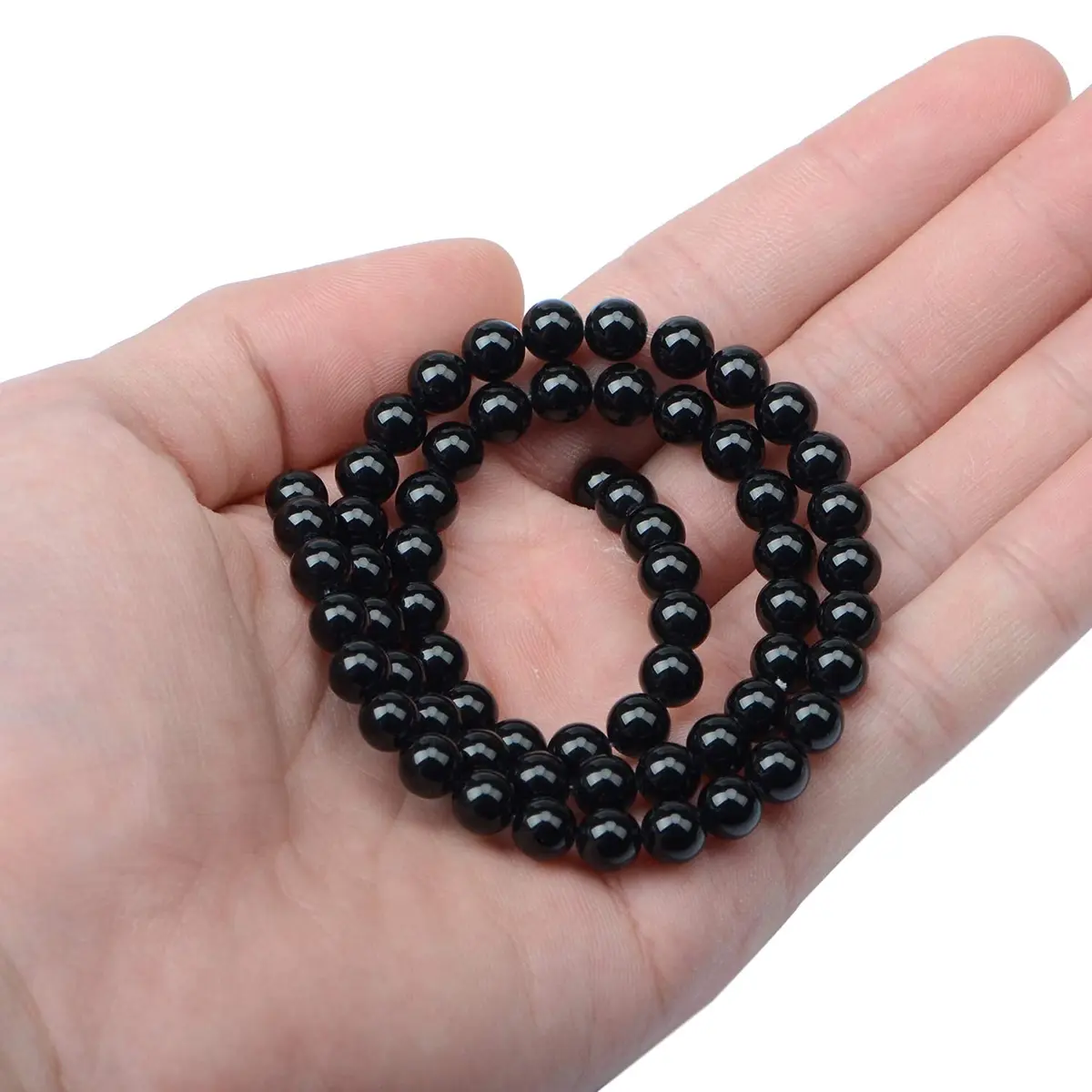 AD Beads Natural Gemstone Beads 4mm | Black Onyx Round Jewelry Craft Beads - view 3