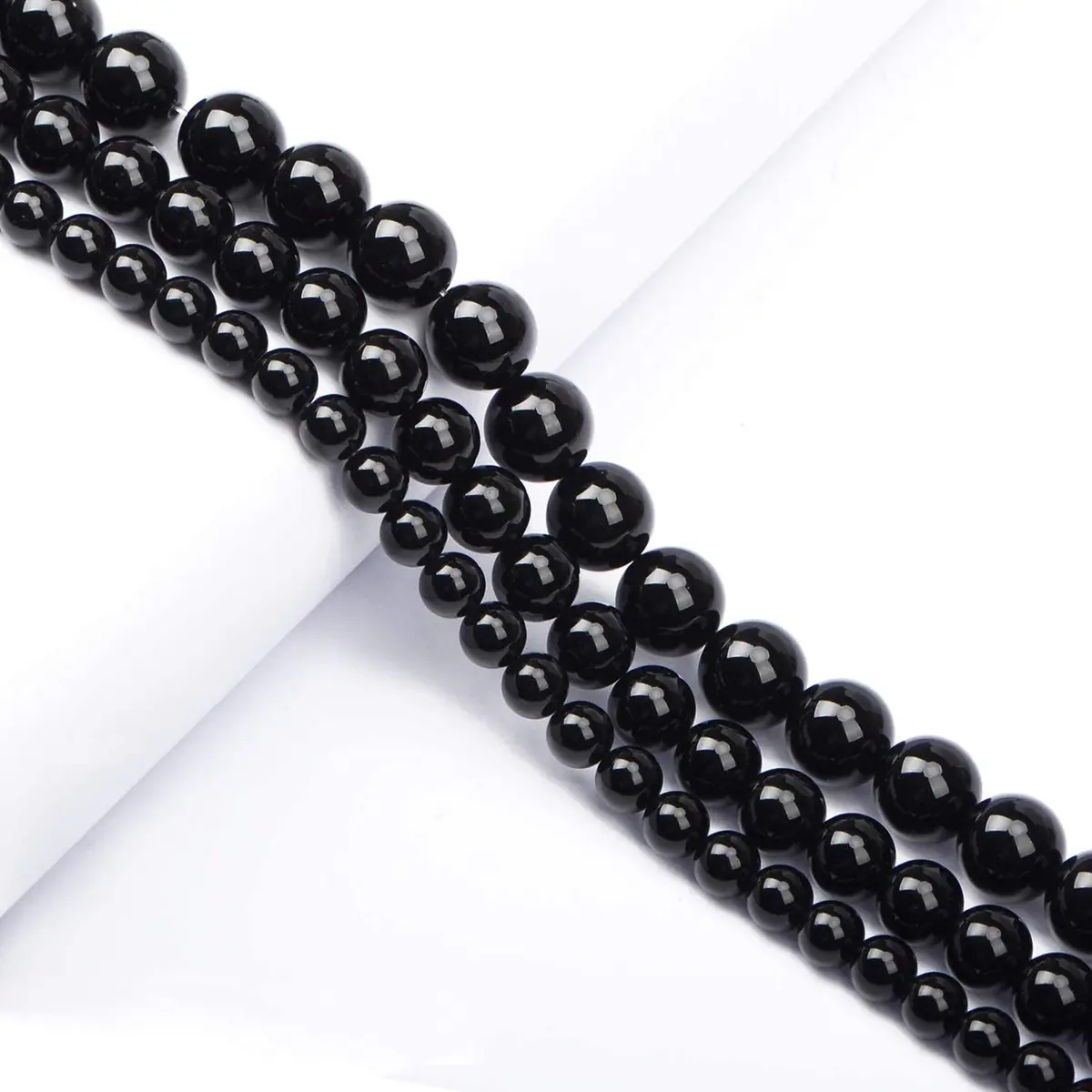 AD Beads Natural Gemstone Beads 4mm | Black Onyx Round Jewelry Craft Beads - view 4