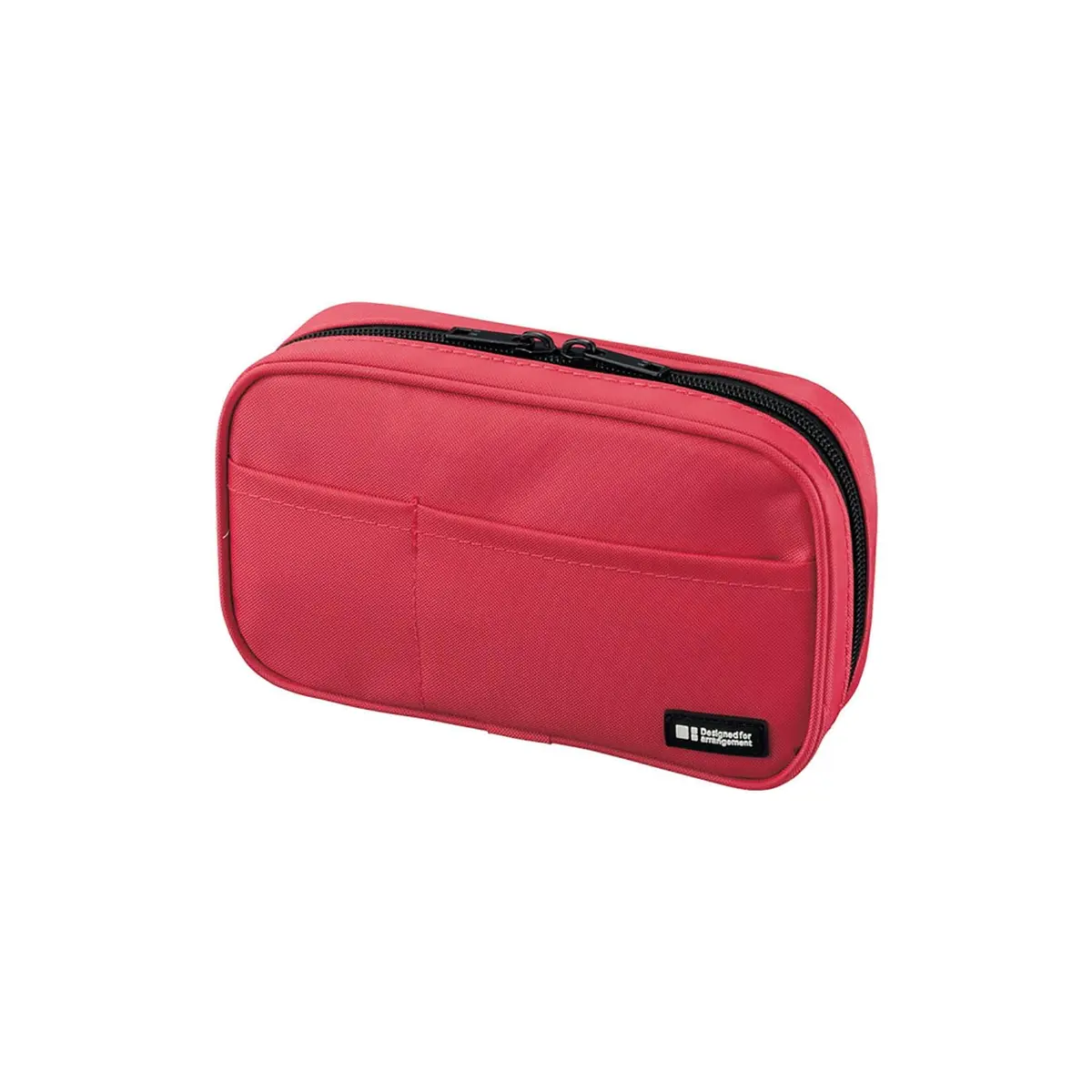 LIHIT LAB Zipper Pen Case, 7.9 × 2 × 4.7 Inches, Coral | Multi-Layered Storage for Office & School - main product image