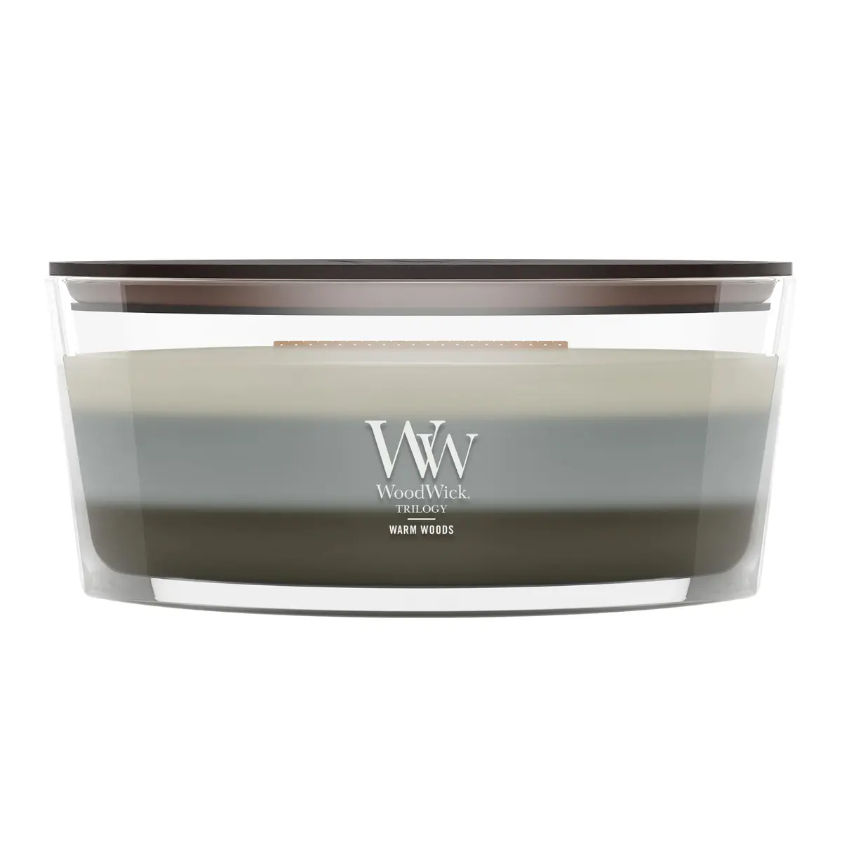 WoodWick Warm Woods Trilogy Tri-Scented Candle, Crackling Wick, 16oz | Multi-Scents with Crackle & Large Wax Pool - main product image