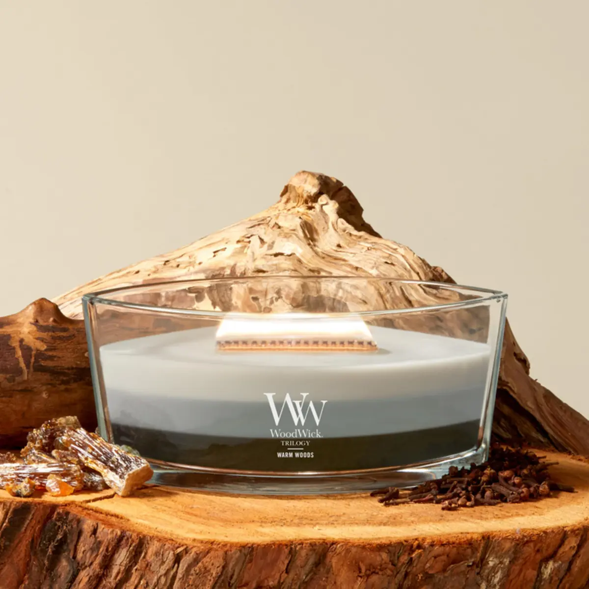 WoodWick Warm Woods Trilogy Tri-Scented Candle, Crackling Wick, 16oz | Multi-Scents with Crackle & Large Wax Pool - view 2