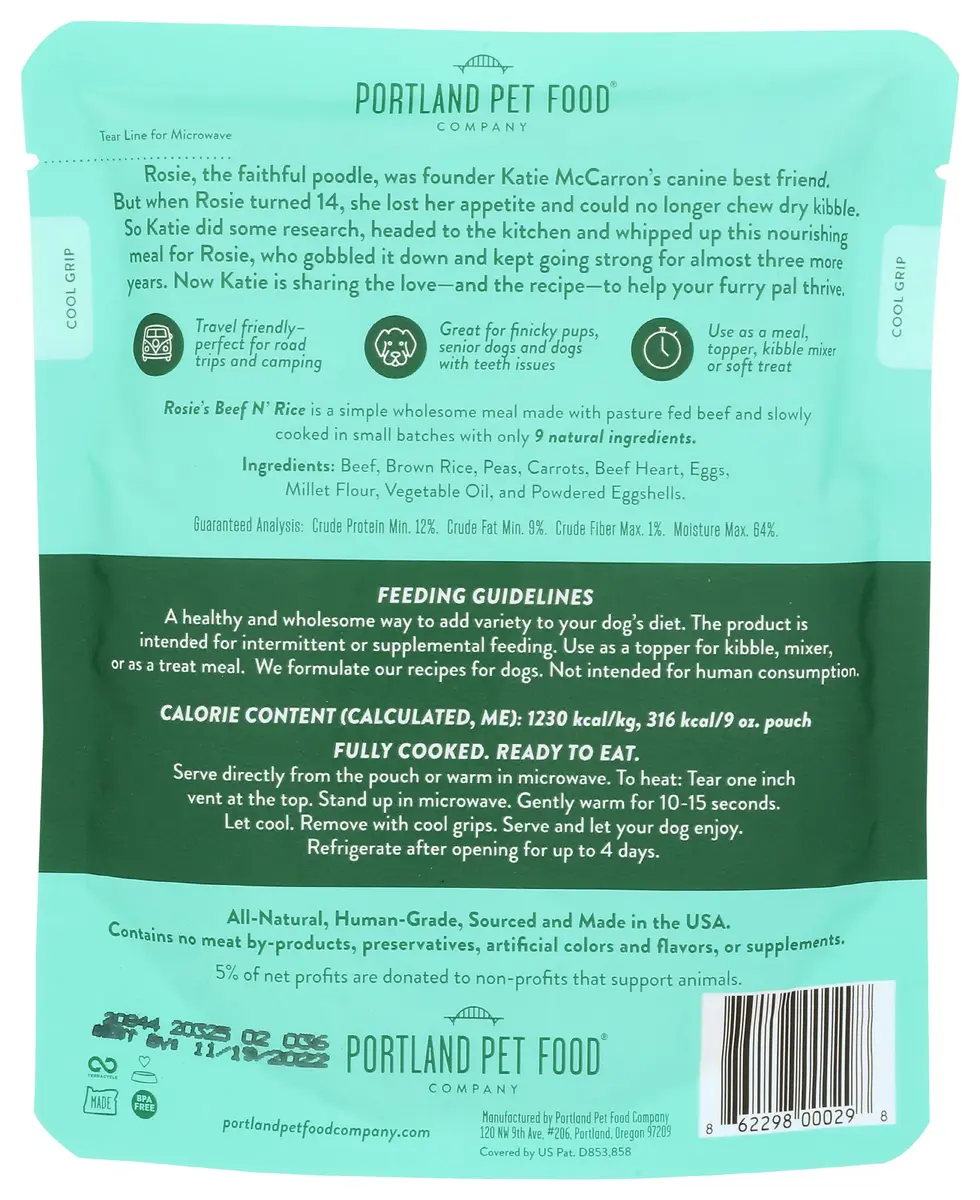 CRAFTED BY HUMANS LOVED BY DOGS Homestyle Dog Meal Rosies Beef N Rice 9 Ounce | USDA Beef, Gluten-Free, Ready to Serve - view 2