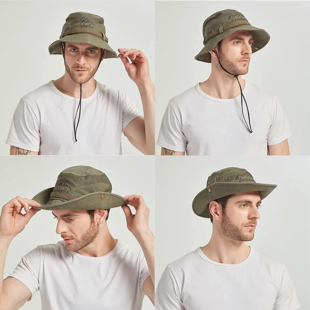 KeepSa Cotton Sun Hat Men Wide Brim Bucket Safari Army Green | Breathable, Foldable & UV Sun Protection - view 5