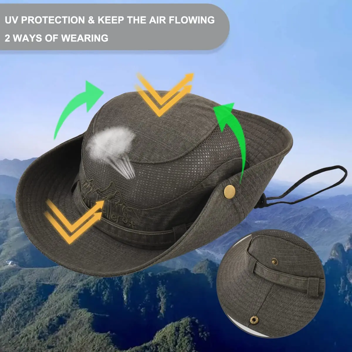 KeepSa Cotton Sun Hat Men Wide Brim Bucket Safari Army Green | Breathable, Foldable & UV Sun Protection - view 3