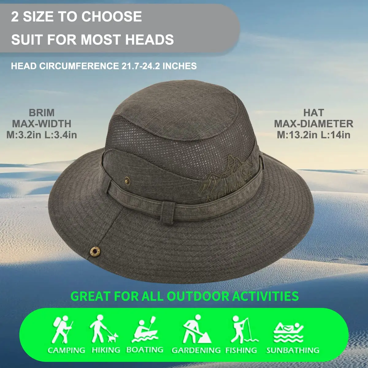 KeepSa Cotton Sun Hat Men Wide Brim Bucket Safari Army Green | Breathable, Foldable & UV Sun Protection - view 4