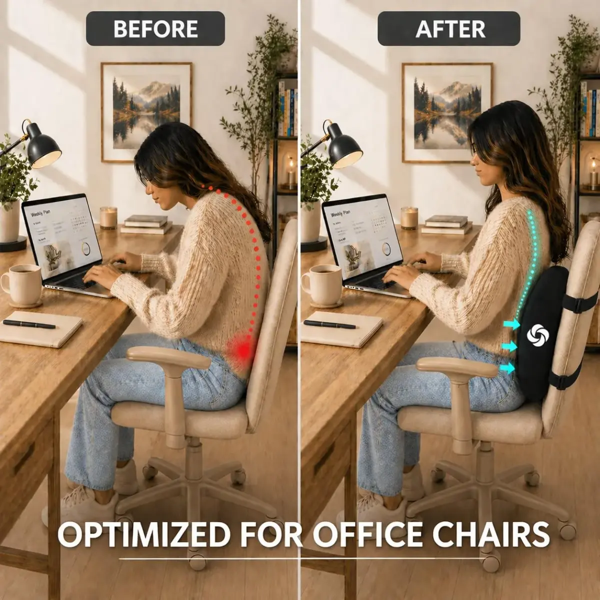 Samsonite Lumbar Support Pillow for Office Chair, Lower Back Support for Car, Back Pillow Desk Chair Cushion with Memory Foam, Improved Posture Backrest (Black Mesh) - view 2