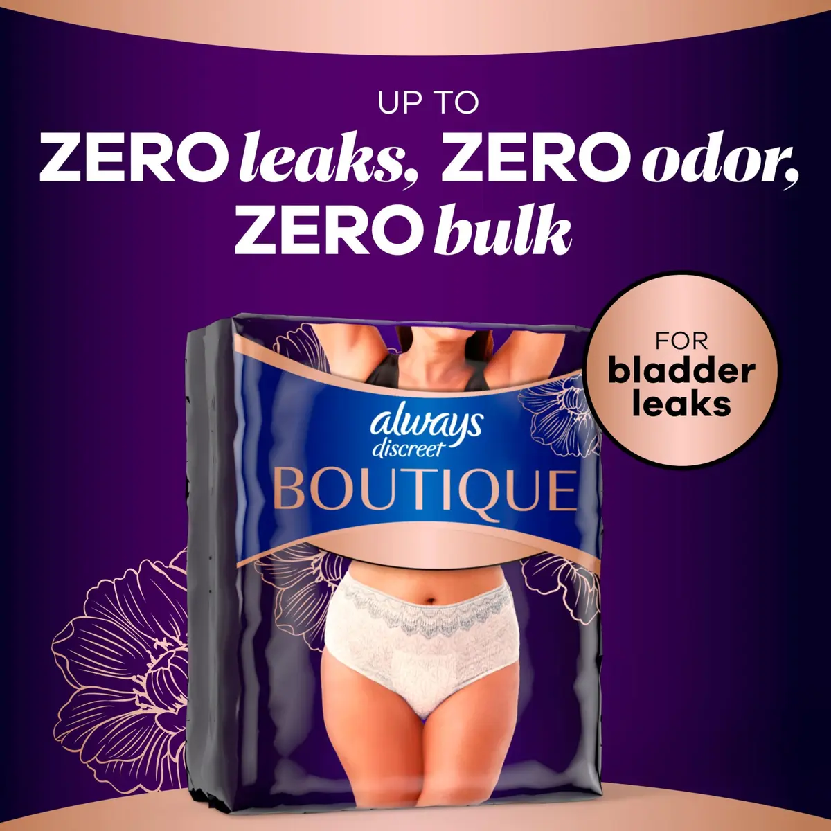 Always Discreet Boutique Incontinence & Postpartum Underwear Large Rosy | Soft, Thin, Leak-Proof Fit - view 5