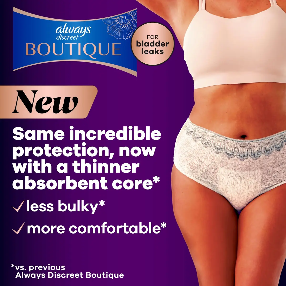 Always Discreet Boutique Incontinence & Postpartum Underwear Large Rosy | Soft, Thin, Leak-Proof Fit - view 2