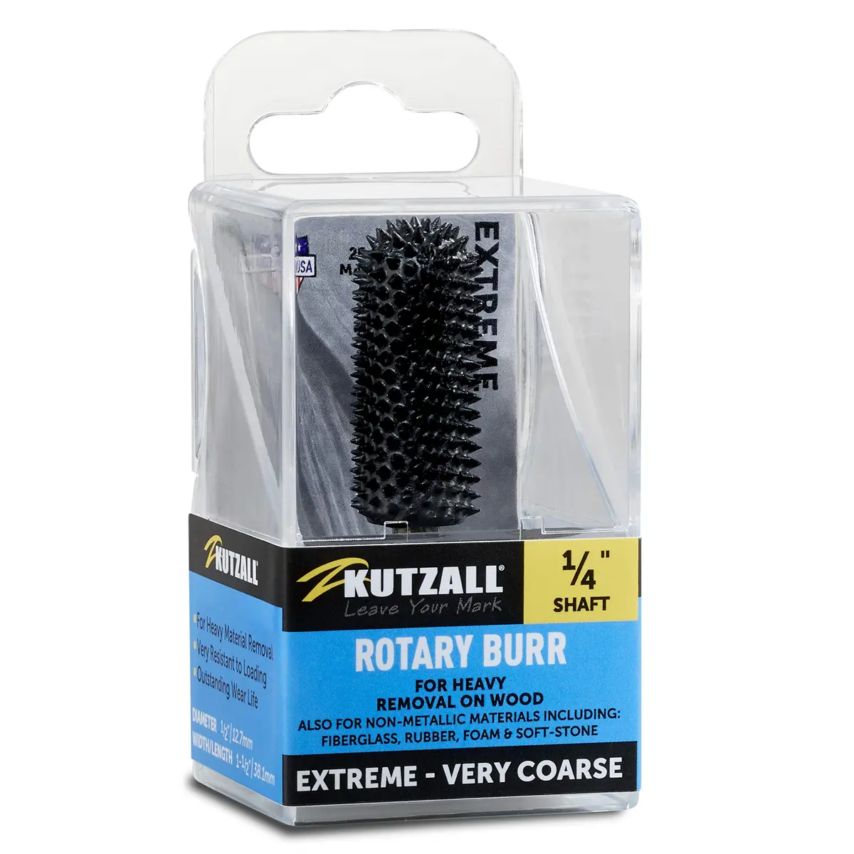 Kutzall Extreme Ball Nose Burr 1/4" Shank, 3/8" Dia. (9.5mm) x 1-1/2" (38.1mm) Length | Very Coarse Tungsten Carbide Wood Carving Bit - main product image