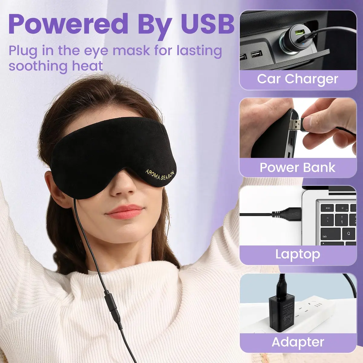 Aroma Season Heated Eye Mask | Warm Compress for Dry Eyes & Migraine Relief, Graphene Heating, Lavender Pack, Black - view 5