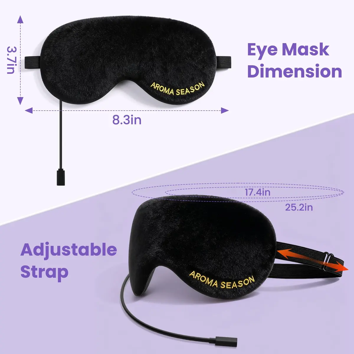 Aroma Season Heated Eye Mask | Warm Compress for Dry Eyes & Migraine Relief, Graphene Heating, Lavender Pack, Black - view 7