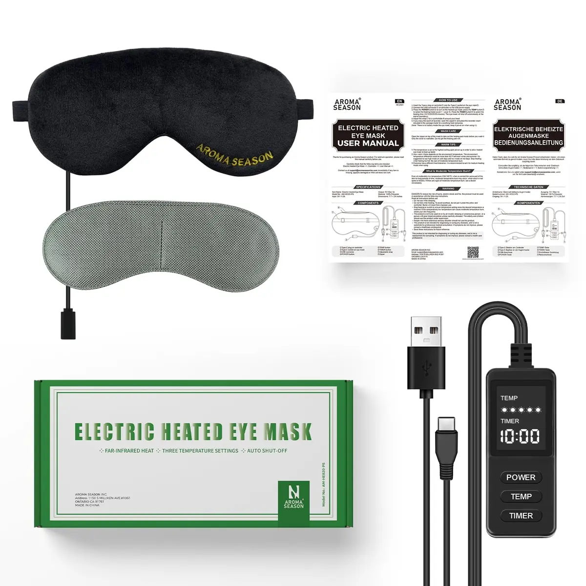 Aroma Season Heated Eye Mask | Warm Compress for Dry Eyes & Migraine Relief, Graphene Heating, Lavender Pack, Black - view 8