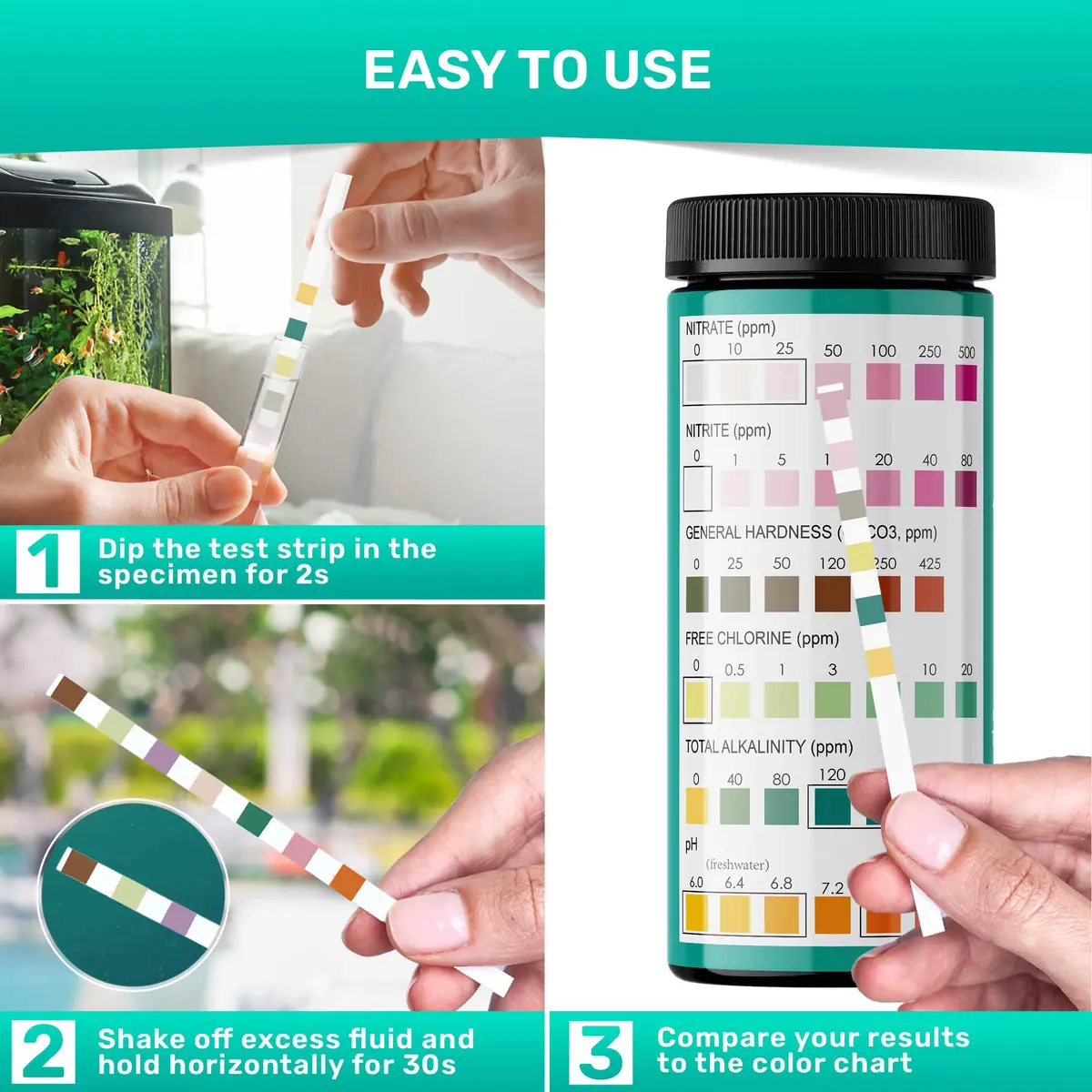 JNW Direct 9-in-1 Aquarium Test Strips - 100 Count | Freshwater & Saltwater Water Quality Testing - view 6