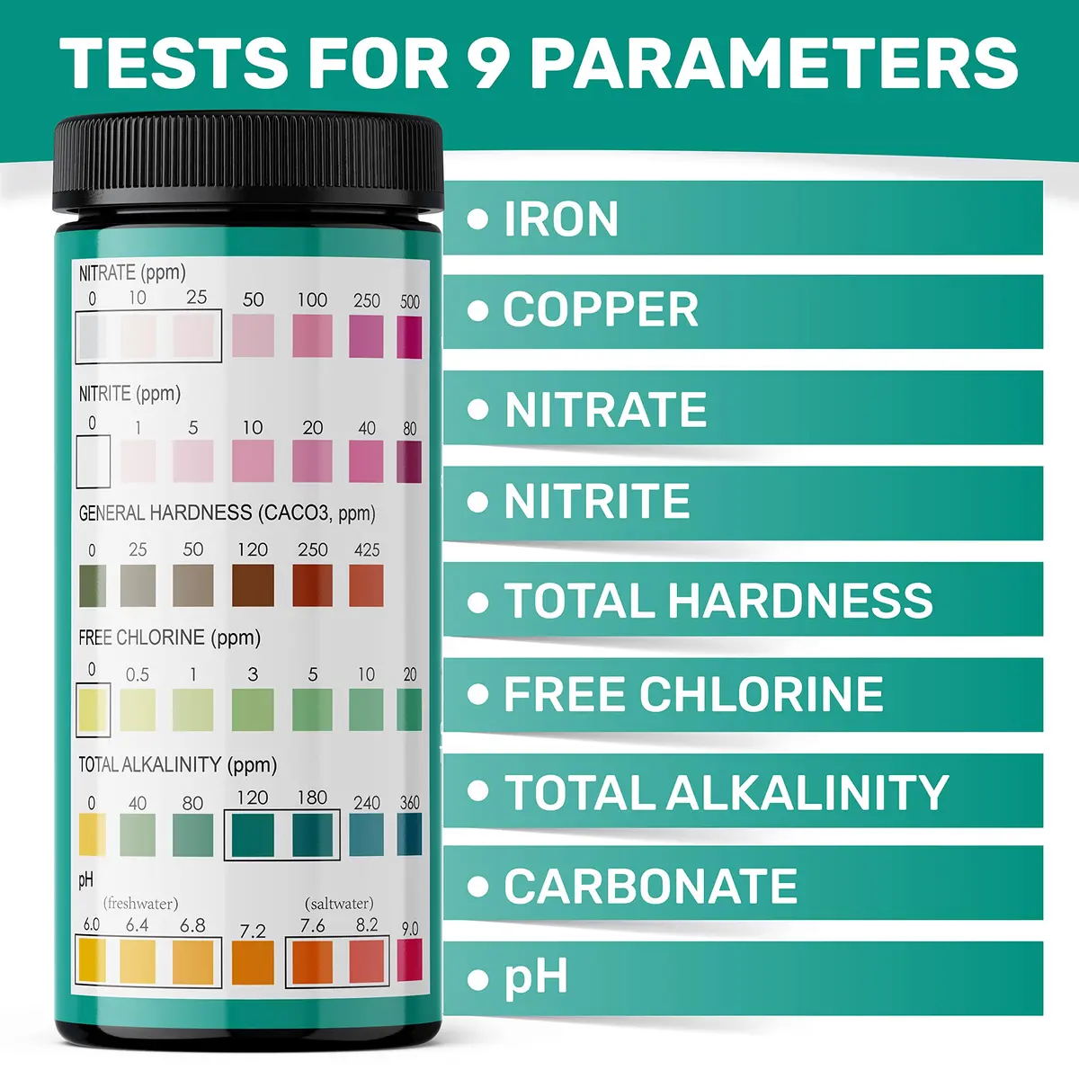 JNW Direct 9-in-1 Aquarium Test Strips - 100 Count | Freshwater & Saltwater Water Quality Testing - view 7