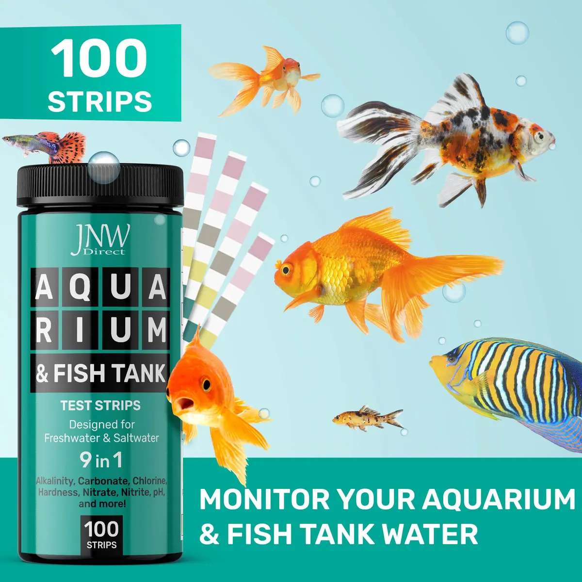 JNW Direct 9-in-1 Aquarium Test Strips - 100 Count | Freshwater & Saltwater Water Quality Testing - view 3