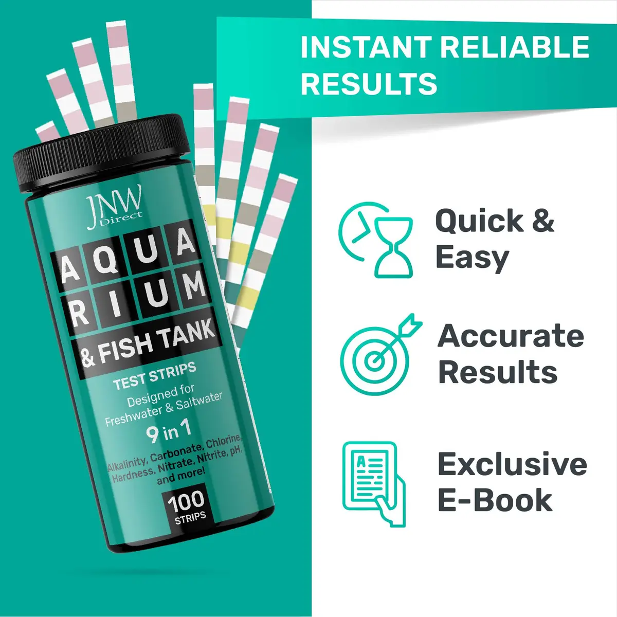 JNW Direct 9-in-1 Aquarium Test Strips - 100 Count | Freshwater & Saltwater Water Quality Testing - view 4