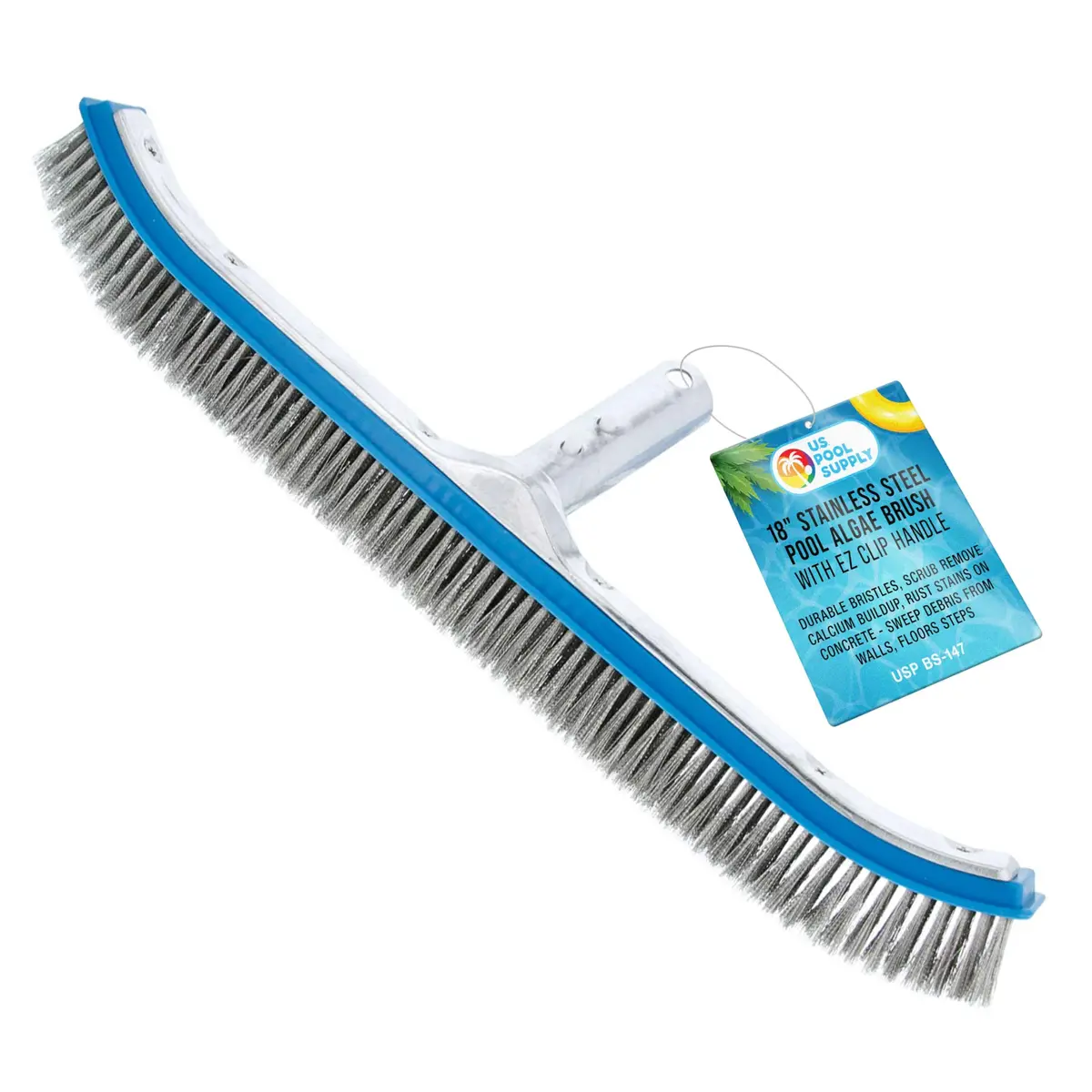 U.S. Pool Supply 18" Pool Brush Head for Inground Pools, Stainless Steel | Heavy-Duty Pool Cleaning Tool - main product image