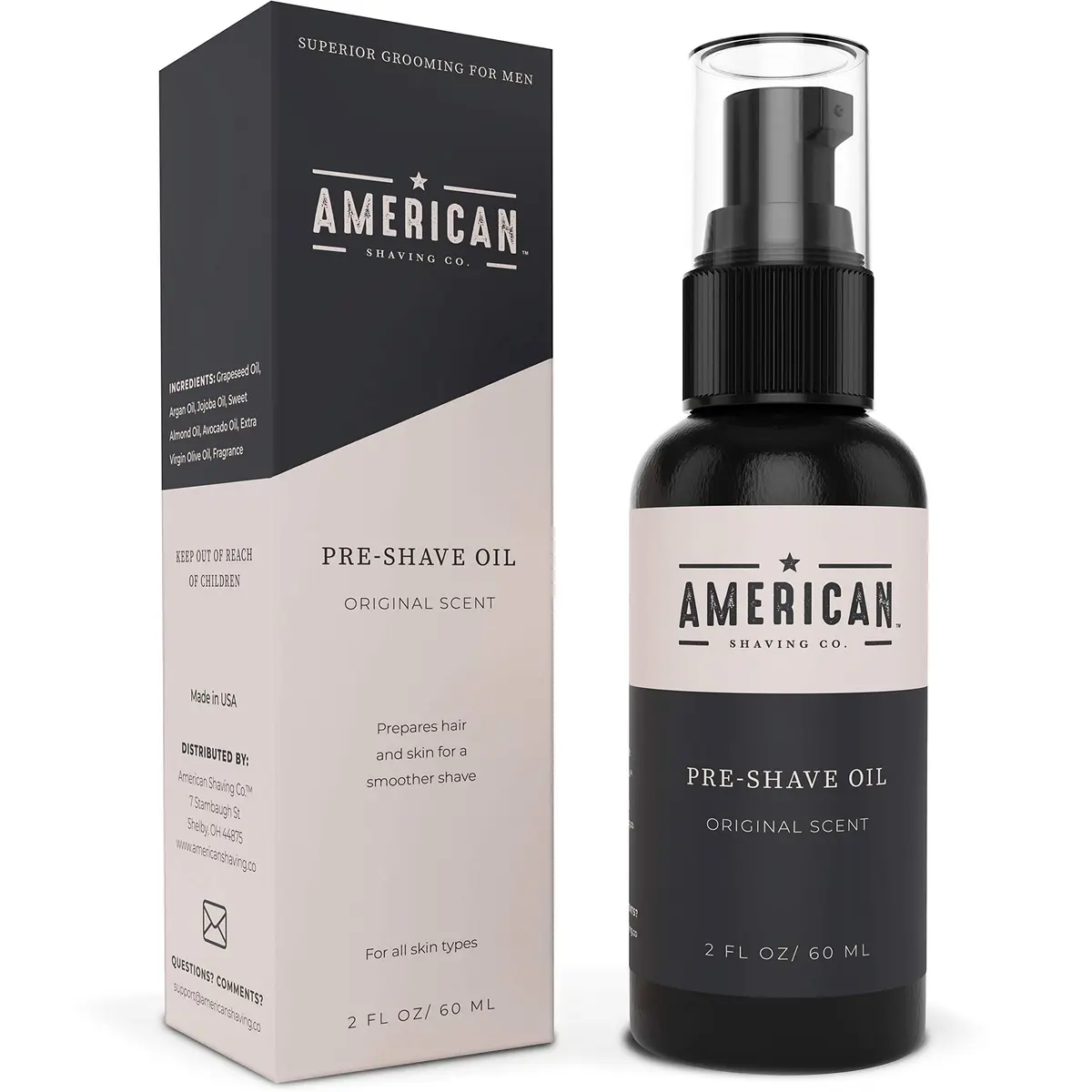 American Shaving Co. Pre-Shave Oil 2 Oz | Natural Blend for Men’s Skin, Protects Razor Burn, Effortless & Smooth Shave - main product image