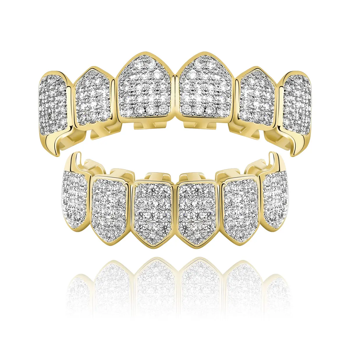 TOPGRILLZ Vampire Fang Grillz with CZ Diamonds | 18K Gold Plated Brass - main product image
