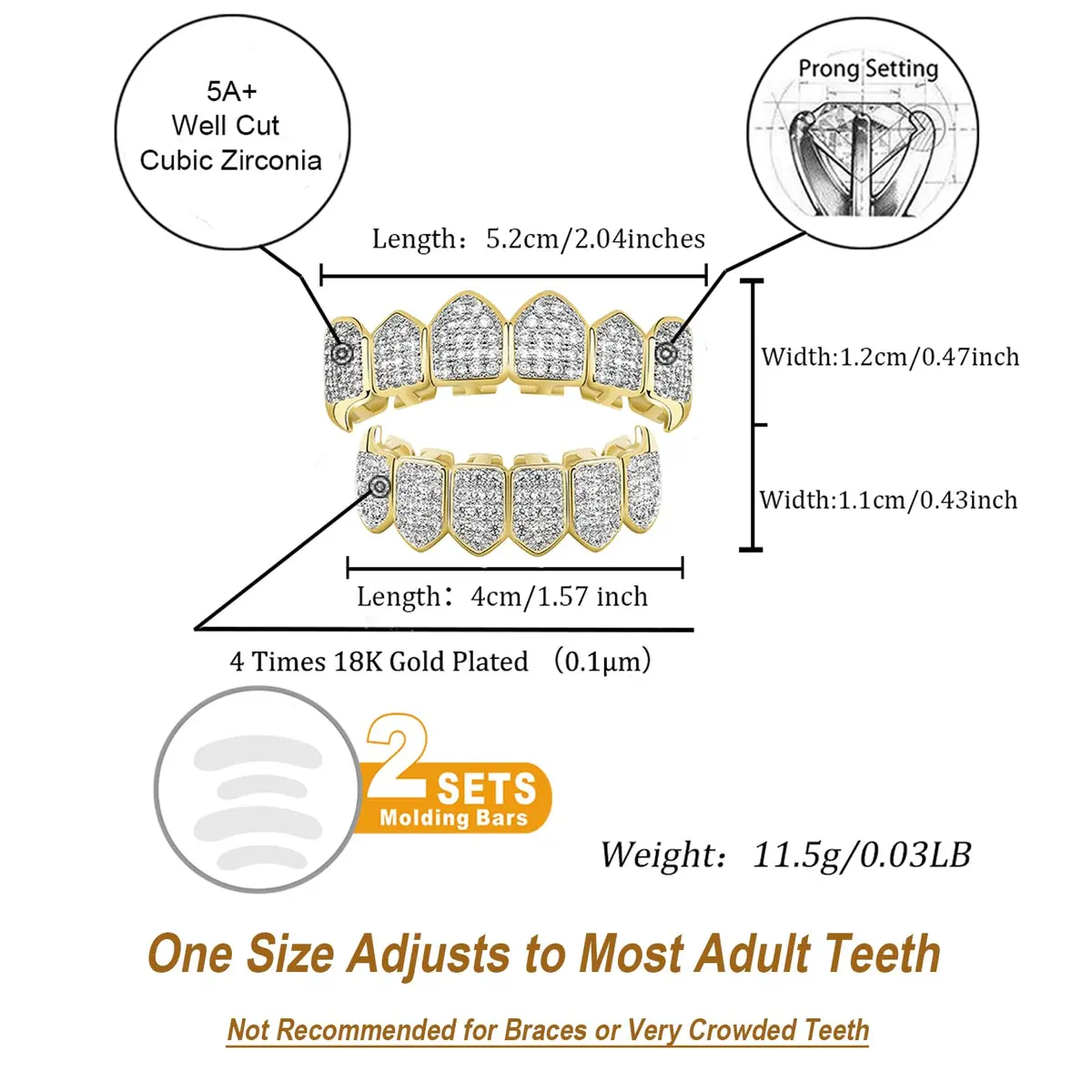 TOPGRILLZ Vampire Fang Grillz with CZ Diamonds | 18K Gold Plated Brass - view 2