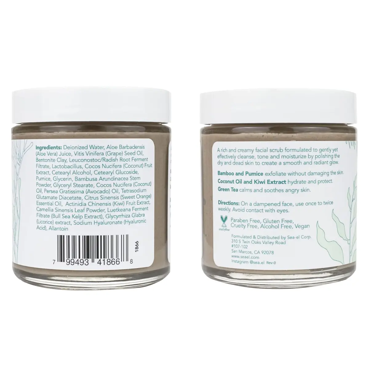 Sea-El Coconut Kiwi Exfoliating Face Scrub 4 Oz | Hydrating, Calming & Purifying - view 9
