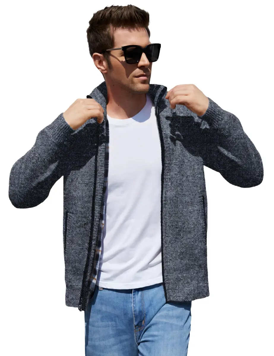 Yeokou Men's Slim Fit Zip Up Casual Knitted Cardigan Sweater with Pockets (Medium, Dark Grey) | Soft Cashmere Blend, Casual & Warm - main product image