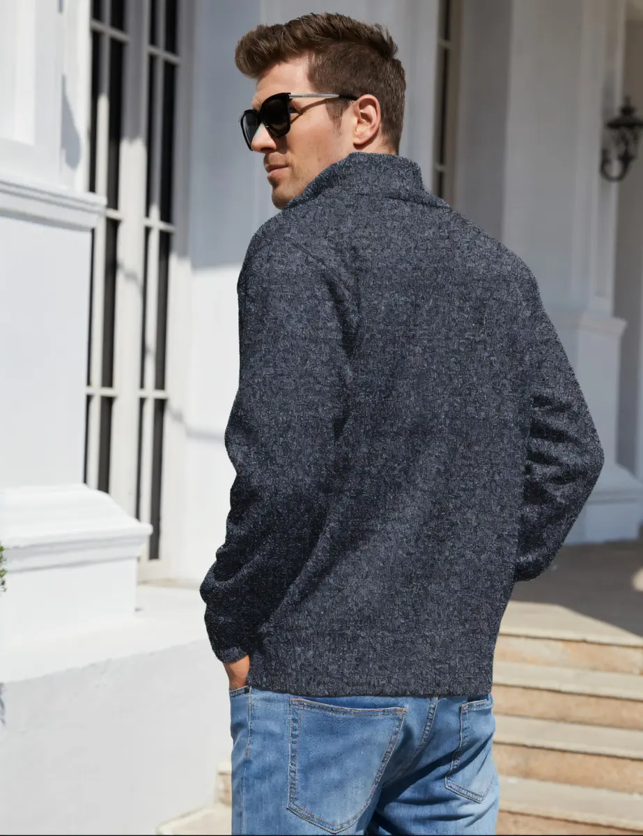Yeokou Men's Slim Fit Zip Up Casual Knitted Cardigan Sweater with Pockets (Medium, Dark Grey) | Soft Cashmere Blend, Casual & Warm - view 3