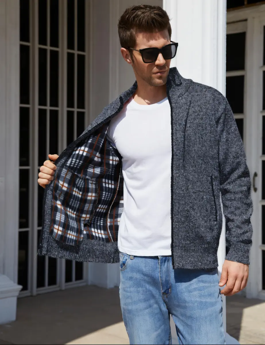 Yeokou Men's Slim Fit Zip Up Casual Knitted Cardigan Sweater with Pockets (Medium, Dark Grey) | Soft Cashmere Blend, Casual & Warm - view 4