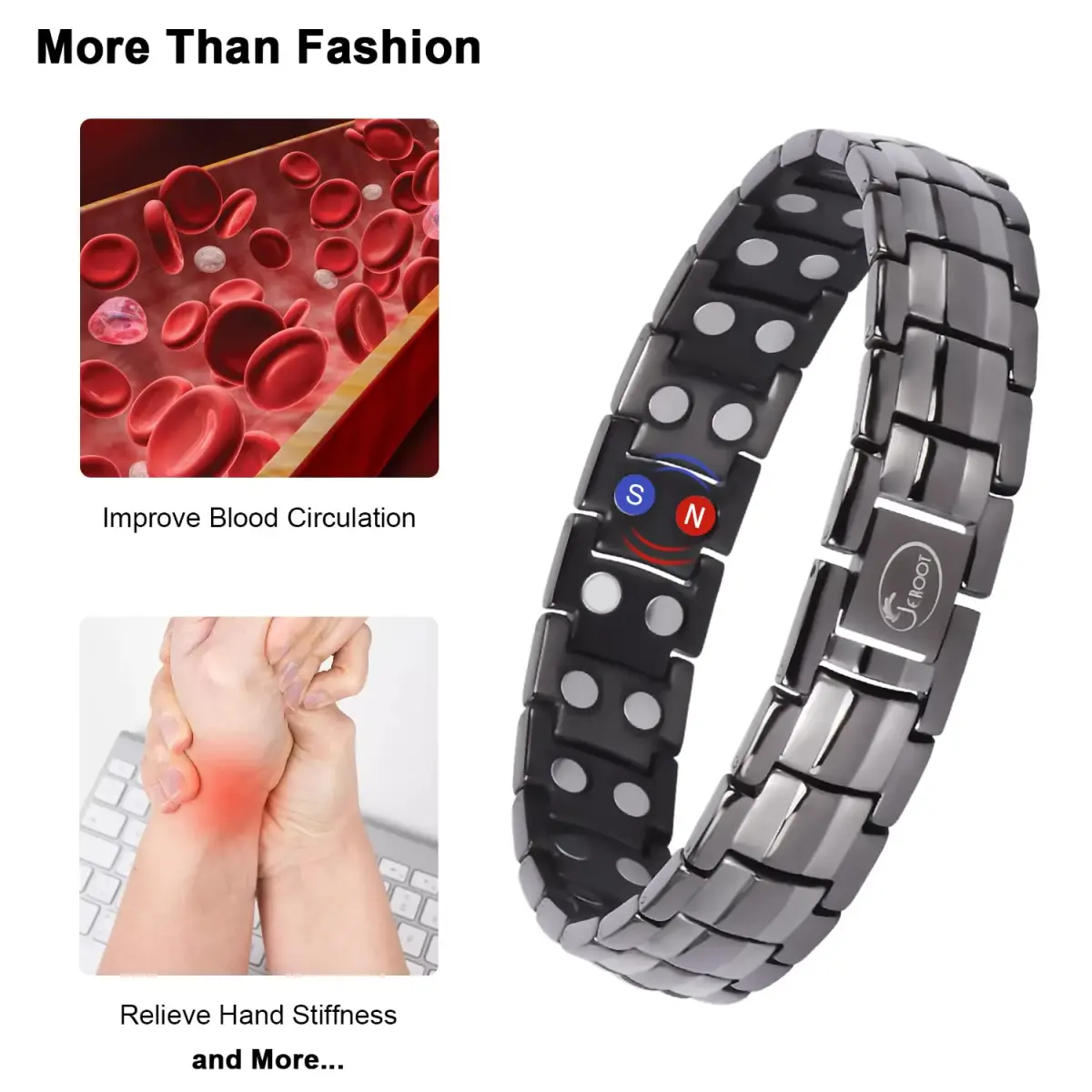 JEROOT Magnetic Bracelet for Men, Pure Titanium Double Row 3500 Gauss Magnets | 22cm (8.6 inches) Adjustable - view 3